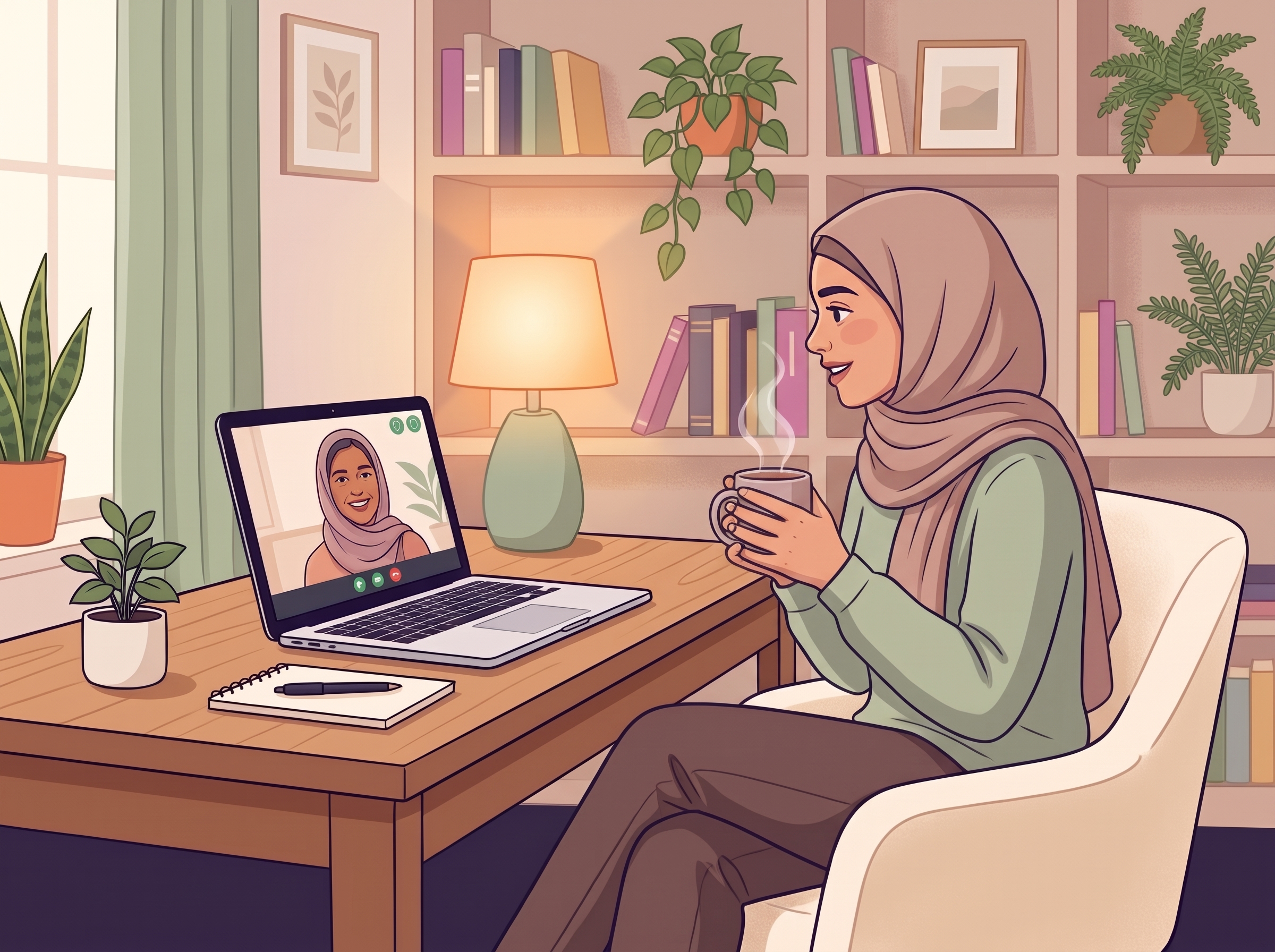 Confidential 1-on-1 counseling session remotely with a caring female counselor